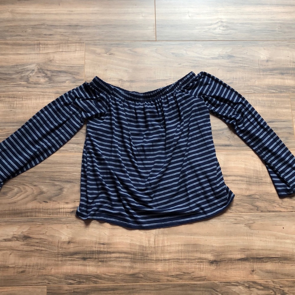Off the Shoulder Blue & White Stripped Blouse